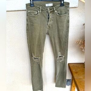 Men’s Topman Olive distressed skinny jeans